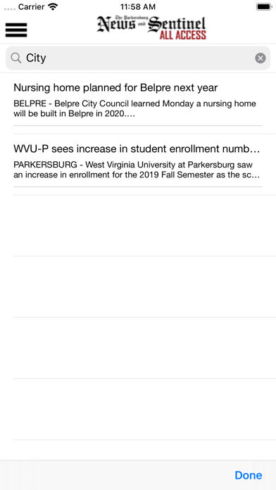 News and Sentinel All-Access iPhone screenshot