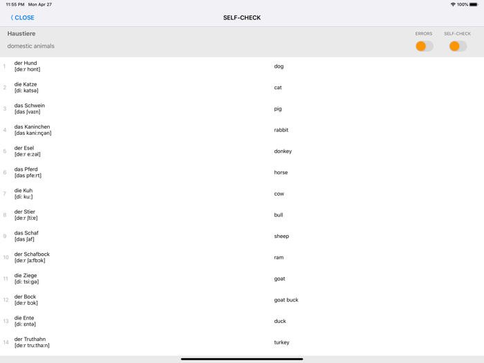 Learn German words with ST