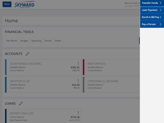 Skyward Credit Union Mobile iPad screenshot 4 - Finance app