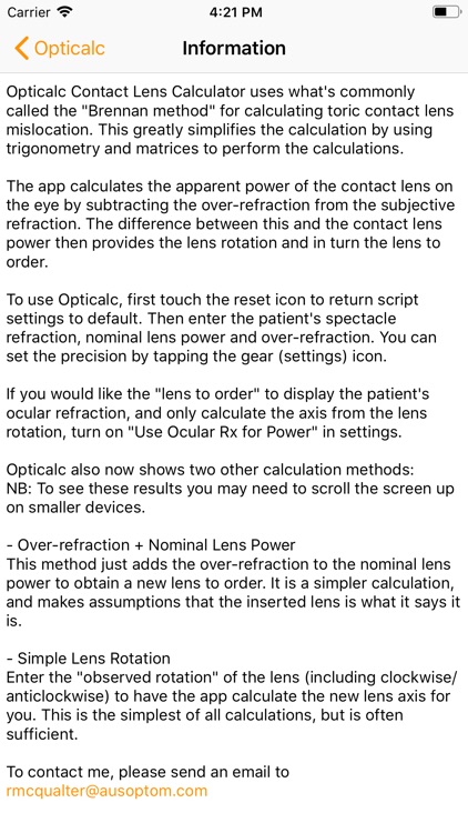 Opticalc Contact Lens Calc