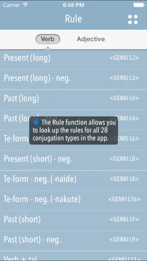 Capture d'écran de GENKI Conjugation Cards sur iPhone 5