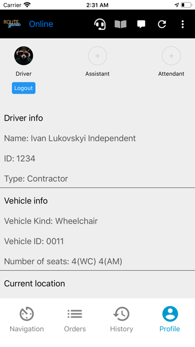 RouteGenie Driver App Screenshot