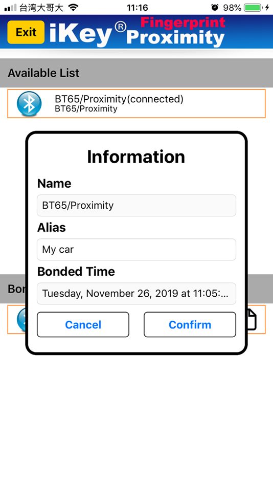 #4. iKeyProximityFingerprint (iOS) Podle: iKey Corp.