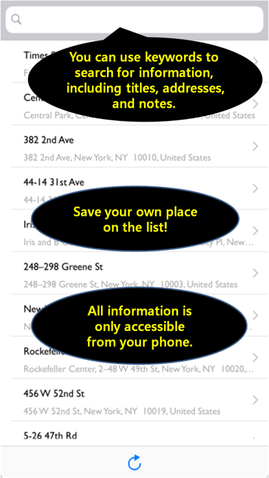 Address note-place, navigation Screenshot