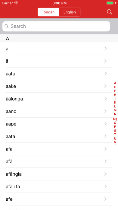Tongan-English Dictionary Screenshot