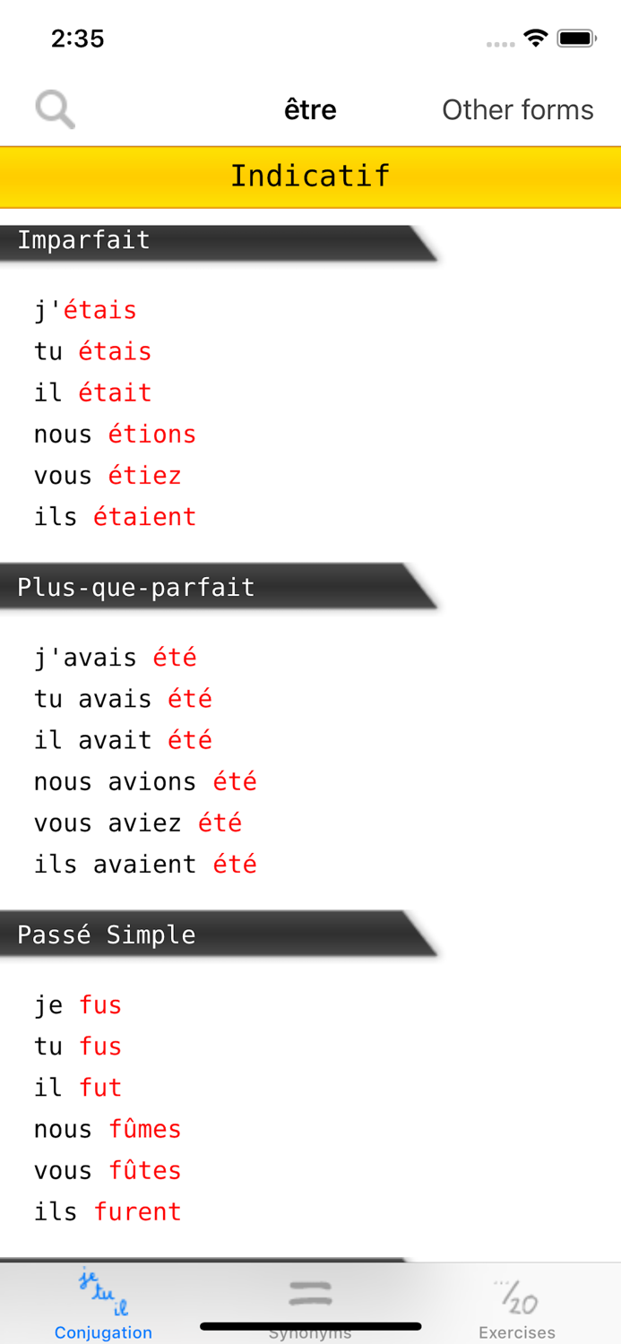 French verbs conjugation