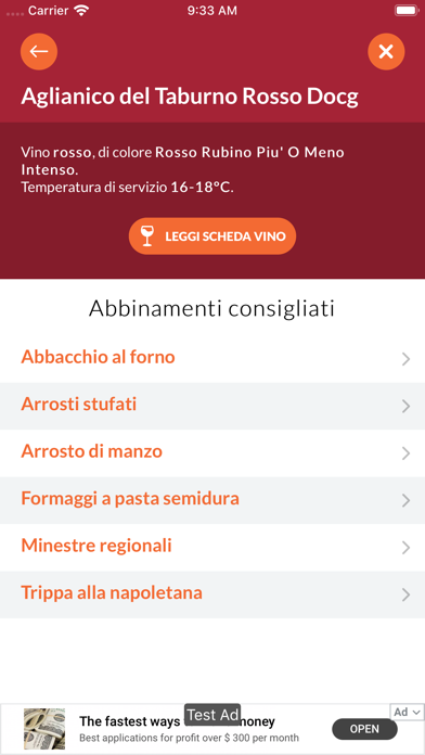 Abbinamento Cibo Vino iPhone screenshot