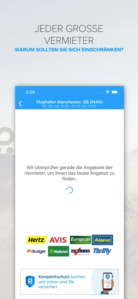 Rentalcars.com Mietwagen-App