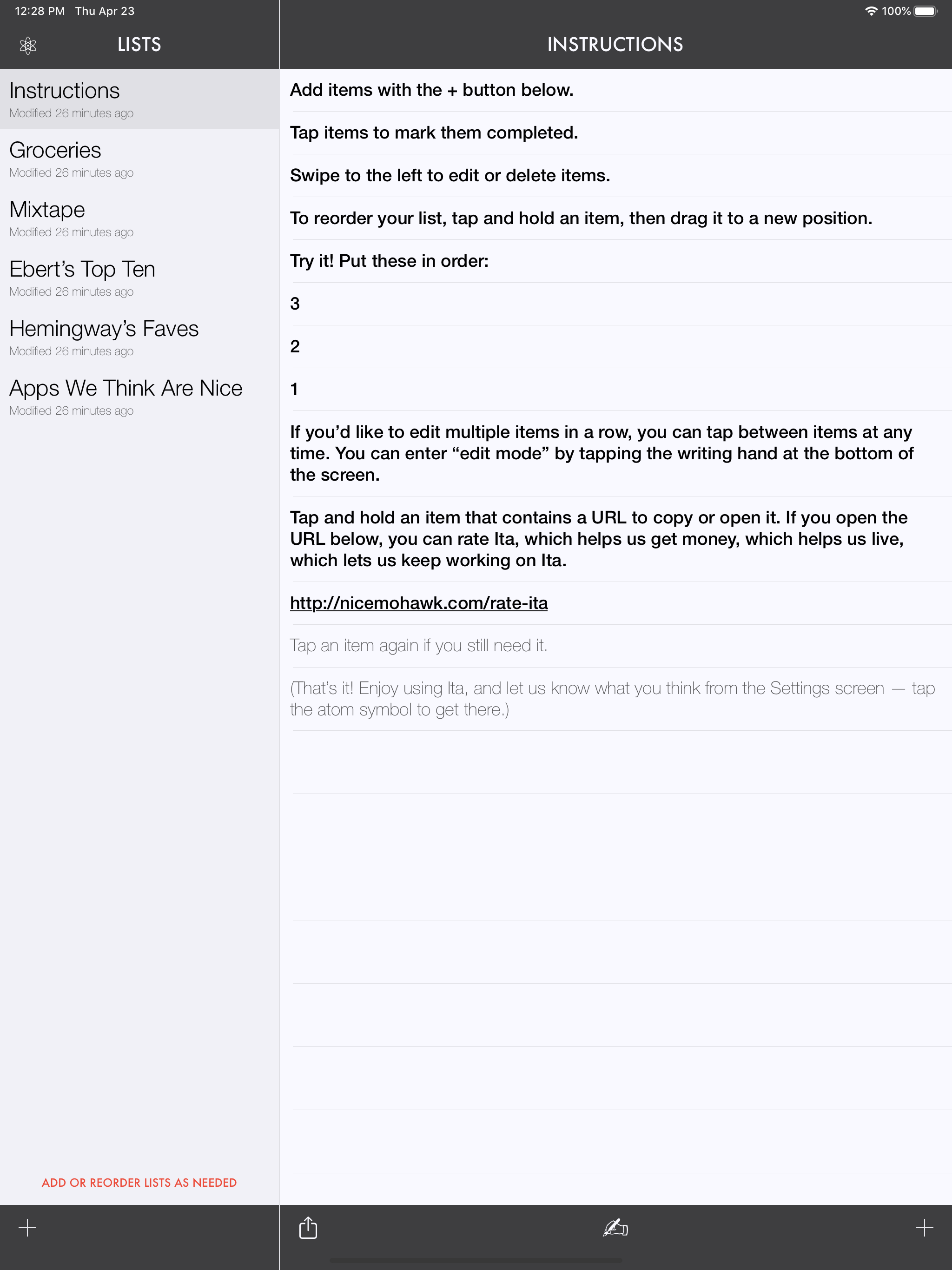 Ita — A List-Making App