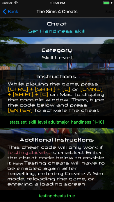 Screenshot #2 pour Cheat Guide for The Sims 4