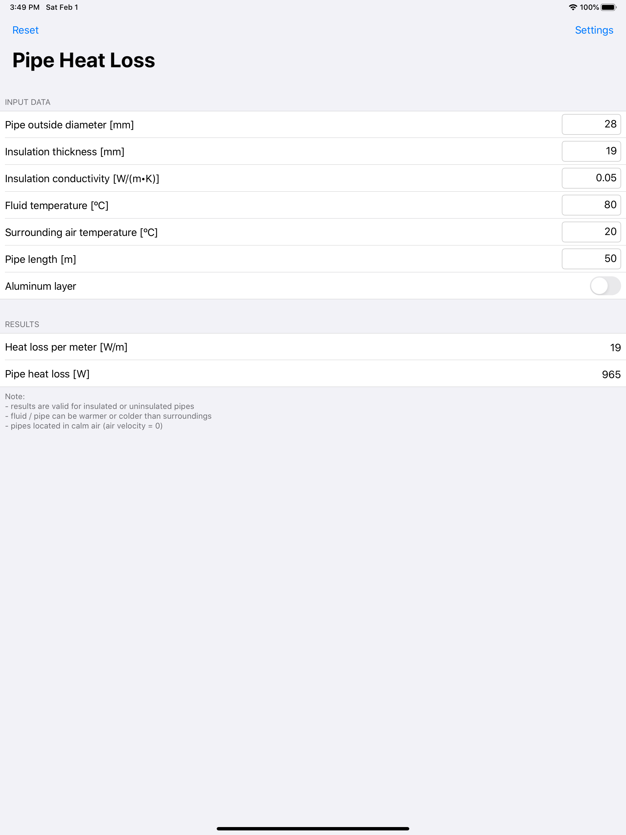Pipe Heat Loss