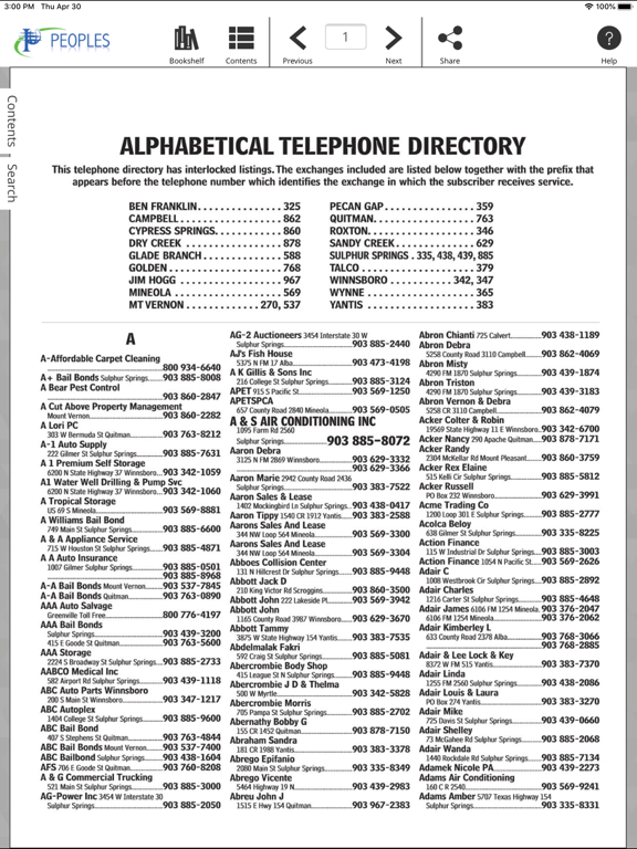 Peoples Telephone YP iPad screenshot