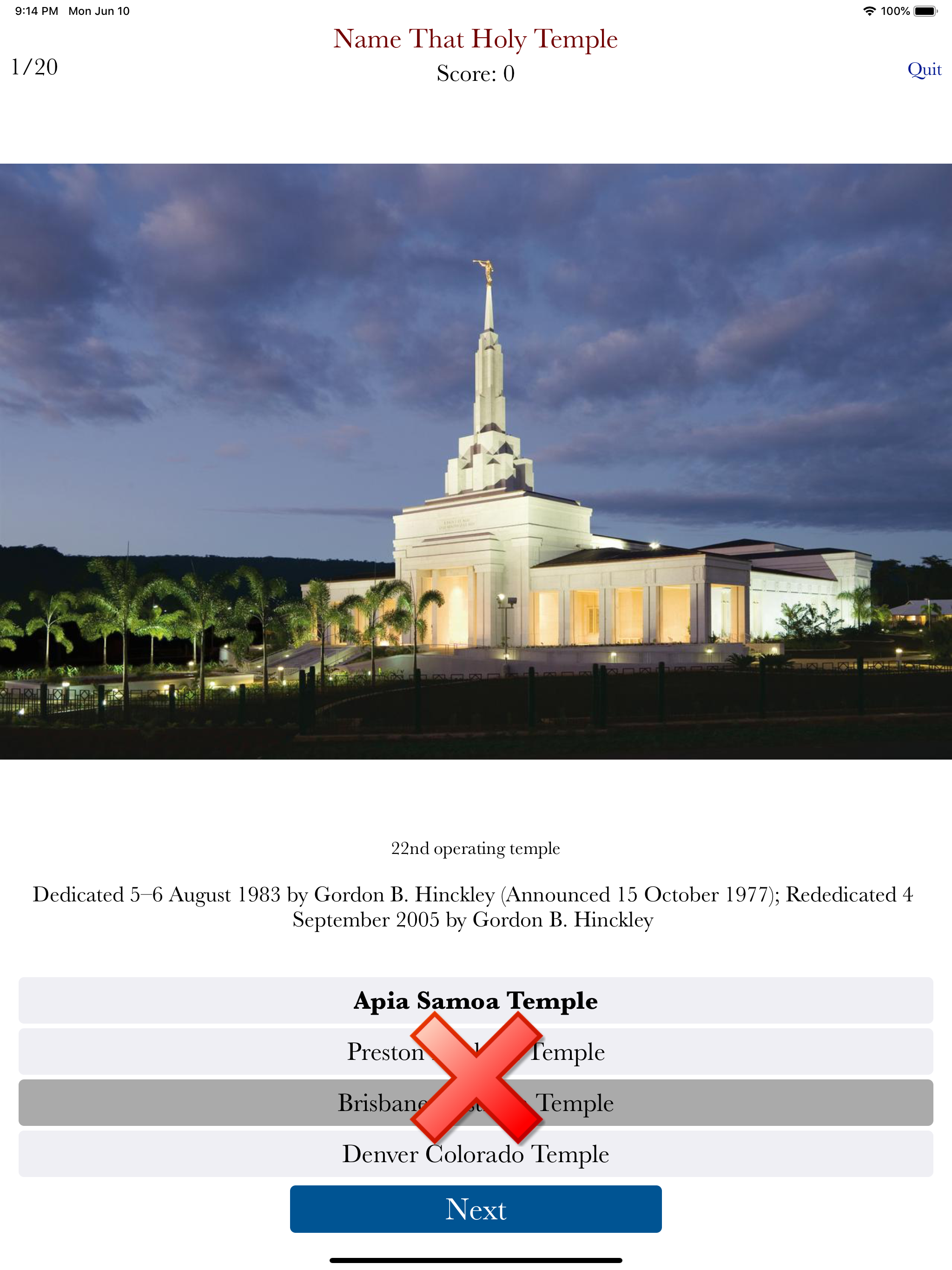Holy Places Quiz Game