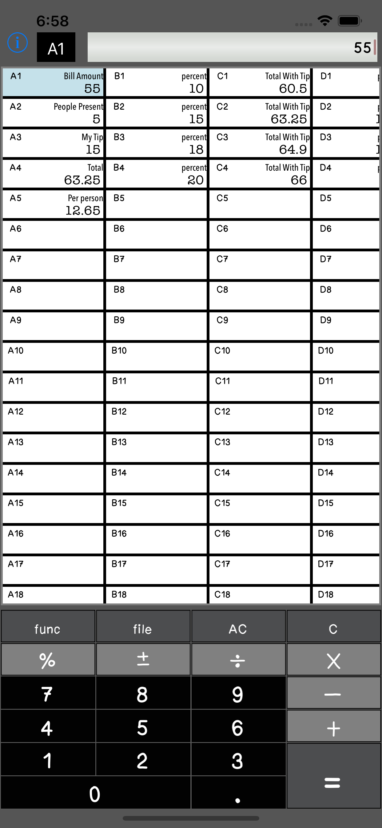 Calculator  SpreadSheet