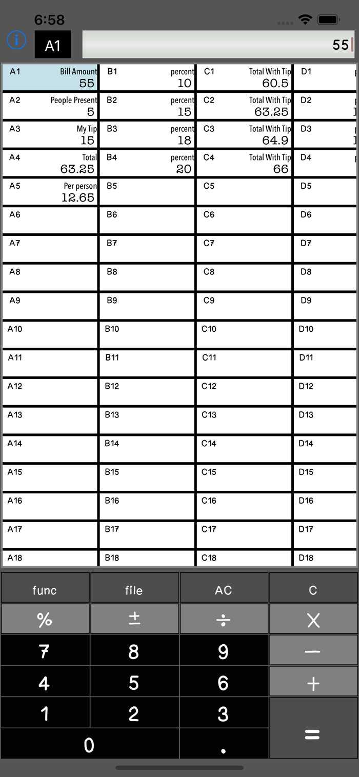 Calculator  SpreadSheet