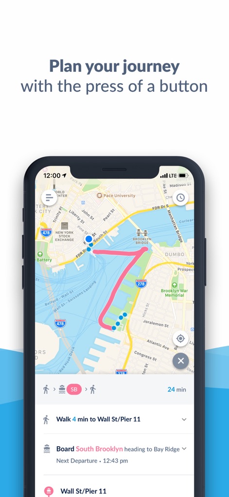 NYC Ferry - The app offers clear route visualization directly on the map and a comprehensive detailed itinerary breakdown for every step of the journey.