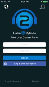 Listen2MyRadio Control Panel screenshot
