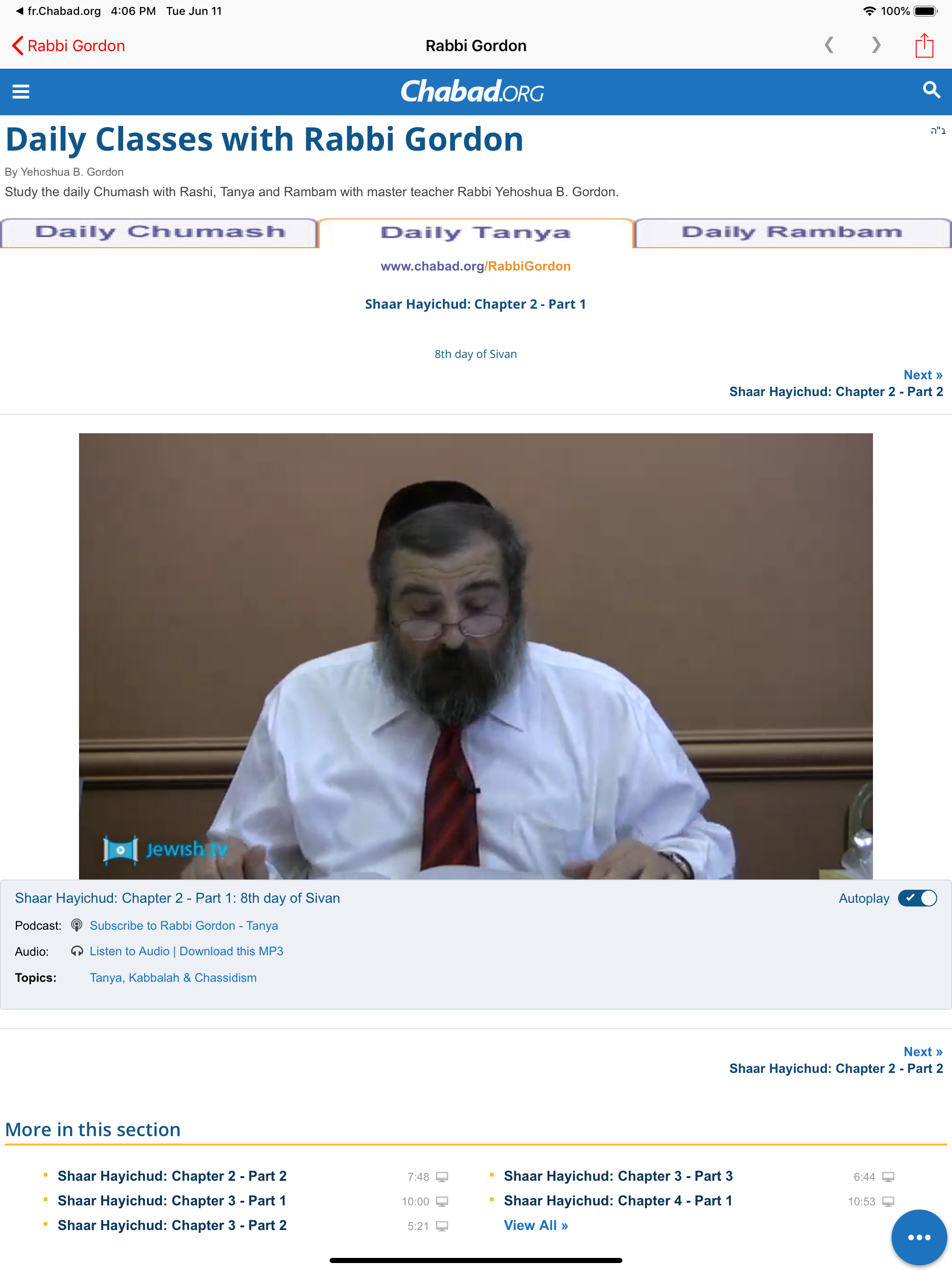 Daily Classes — Rabbi Gordon