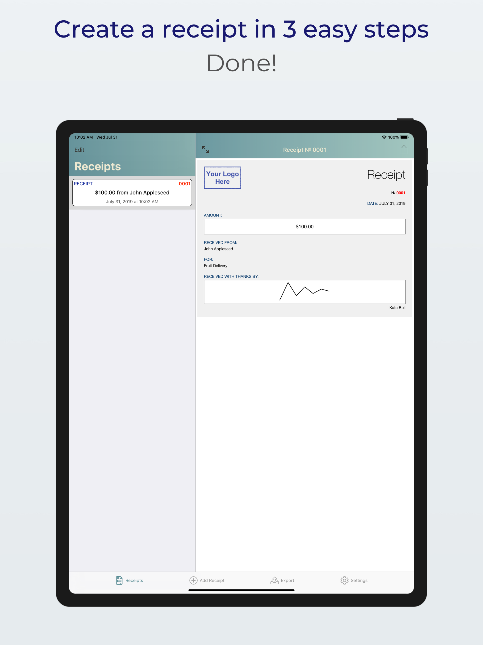 Receipts: create, print & mail
