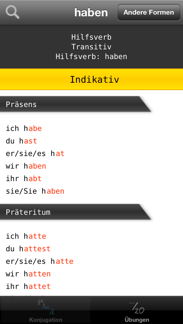 German Verbs Conjugation Screenshot