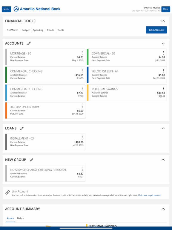 Amarillo National Bank iPad screenshot 3 - Finance app