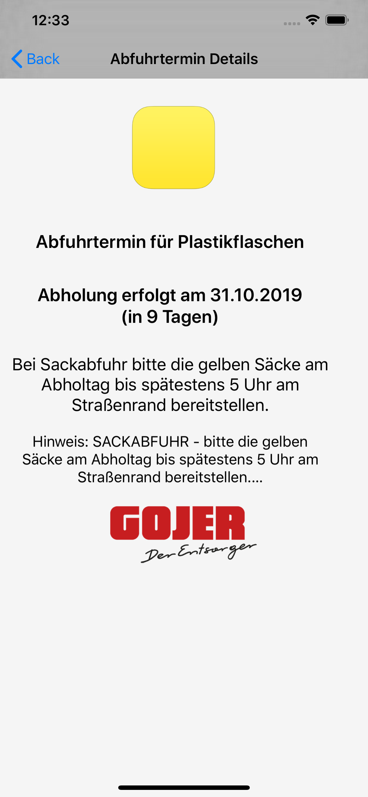 Gojer Abfuhrkalender