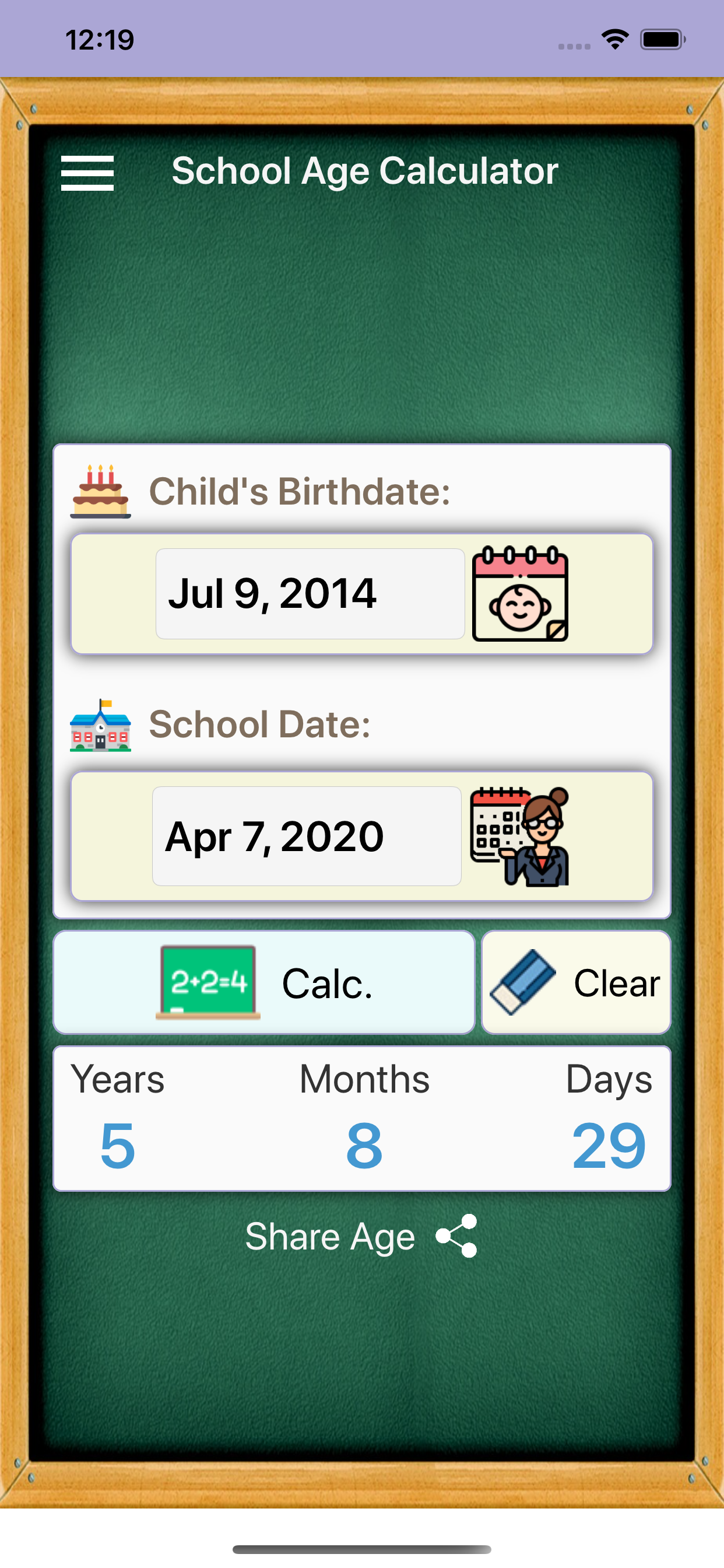 School Age Calculator App 2020