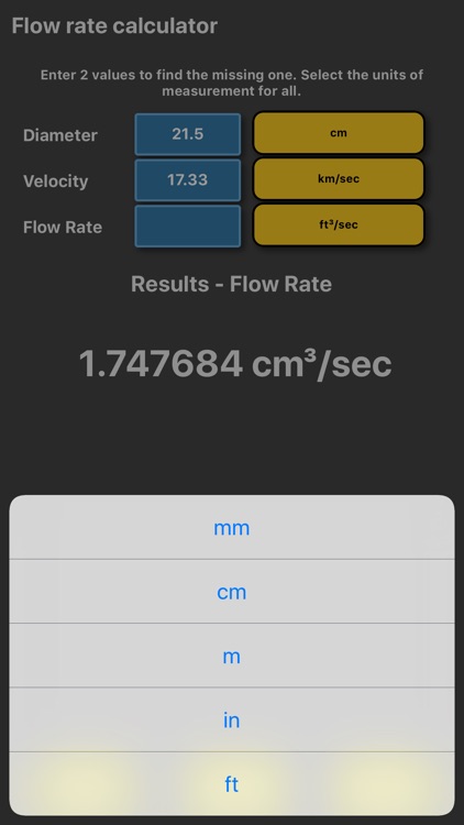 Flow rate diameter velocity