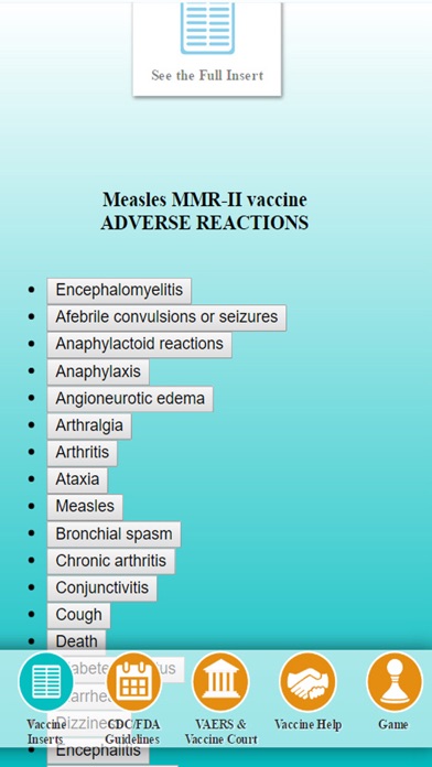 Vaccine Adverse Reactions Screenshot