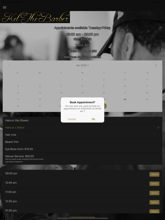 Kel The Barber iPad screenshot 8 - Business app