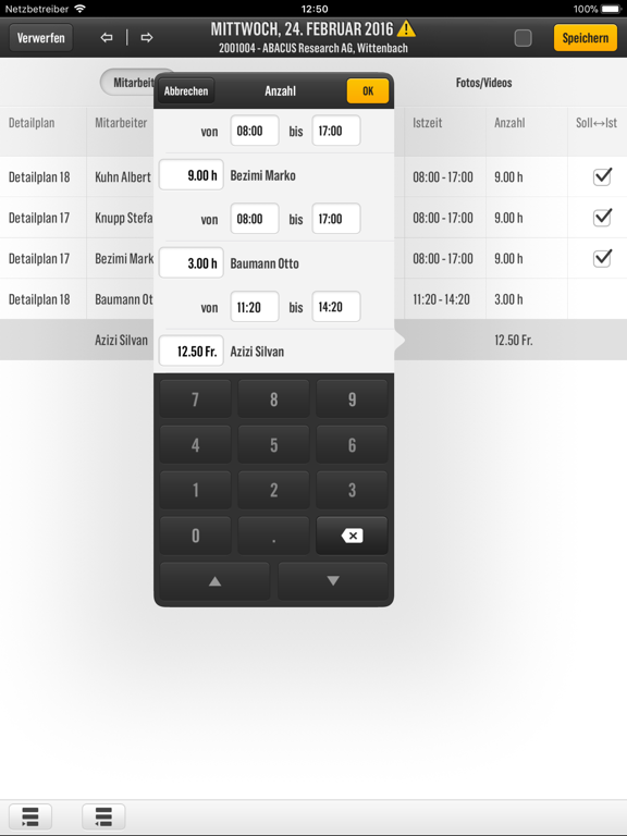 Work Report iPad screenshot
