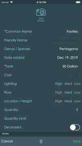Reefminder Fish Log screenshot