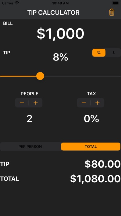 Tip Share % -Simple Calculator