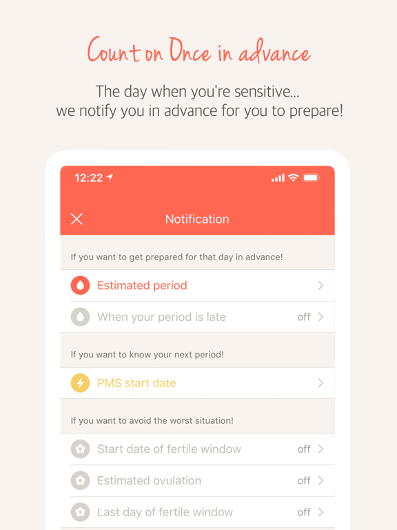 Once(A special period tracker) iPad screenshot