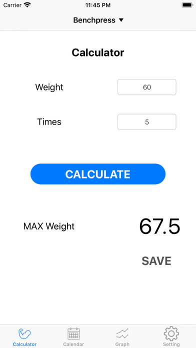 Screenshot #1 pour Max Calculator benchpress etc