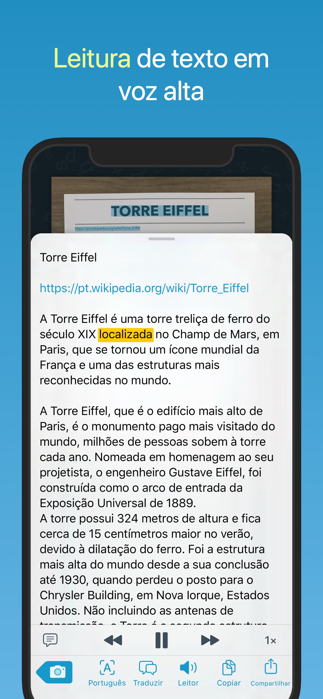 Screenshot do app Prizmo Go › Capturar o texto