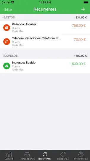 Captura de pantalla de Mis Gastos en iPhone 5
