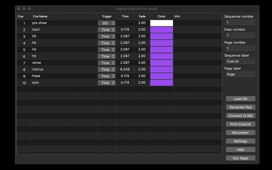 #2. Export CueList 2 for gma2 (macOS) 由: OF COURSE Maciej Hofstede