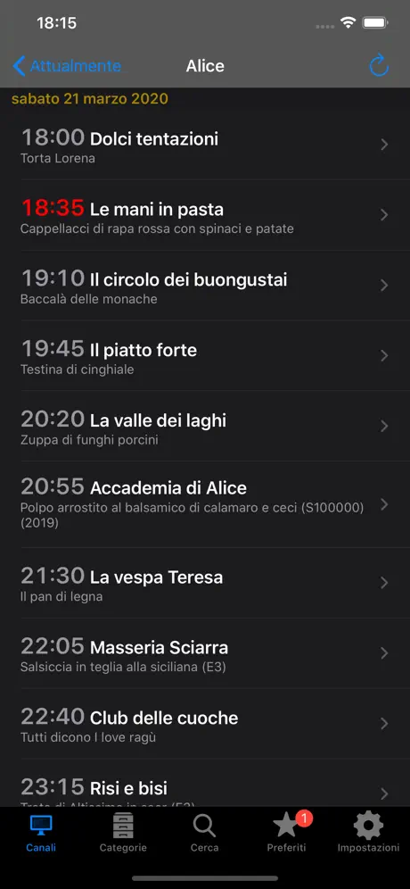 Italian TV Schedule