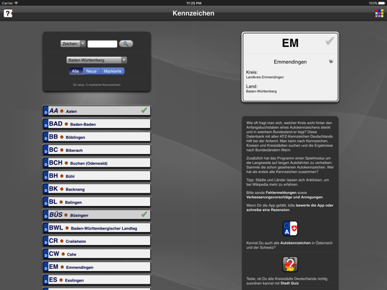 Kennzeichen iPad screenshot