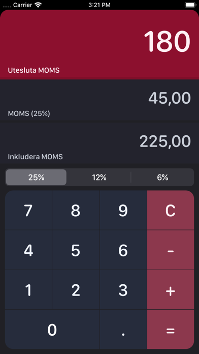 Swedish MOMS Calculator Screenshot