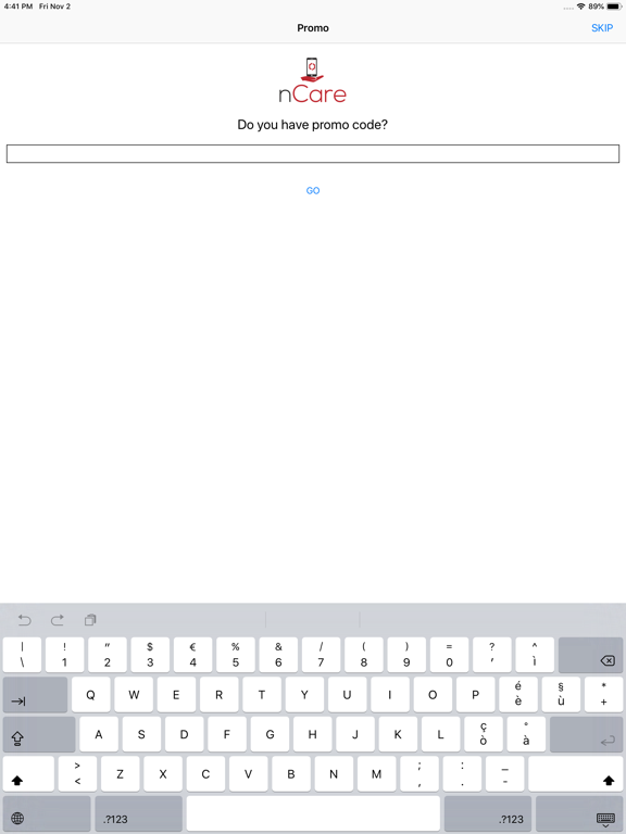 nCare iPad screenshot