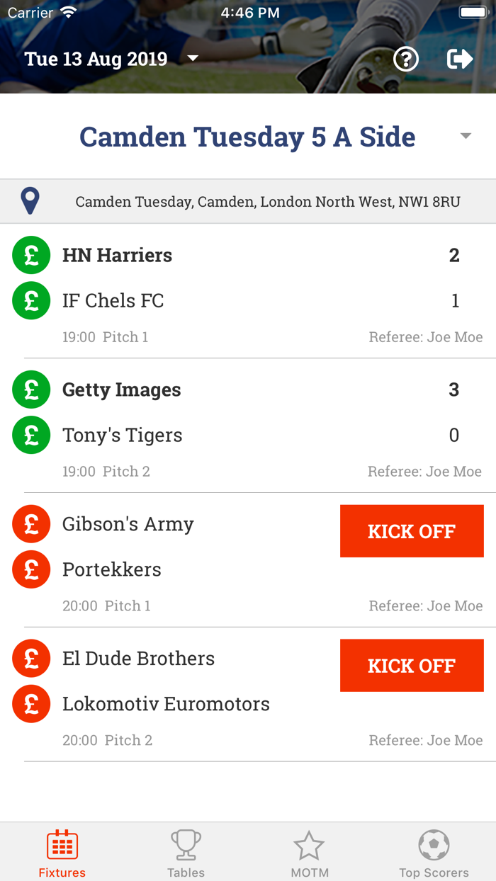 Playfiveaside Results App