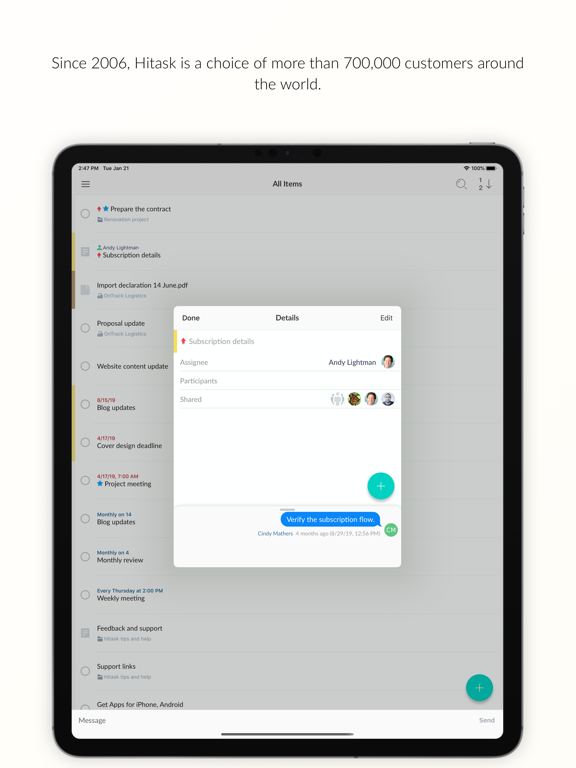 Hitask: Team Task Management iPad screenshot 6 - Productivity app