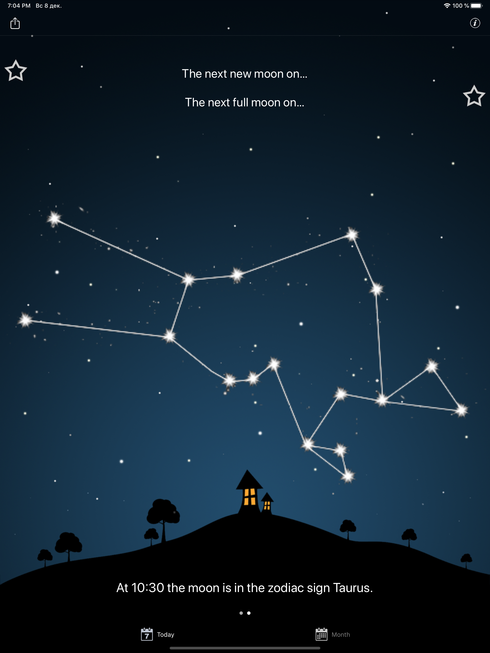 Moon phases calendar and sky