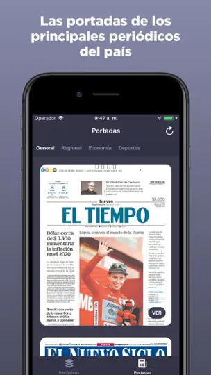 Captura de pantalla de Periódicos Colombianos en iPhone 4