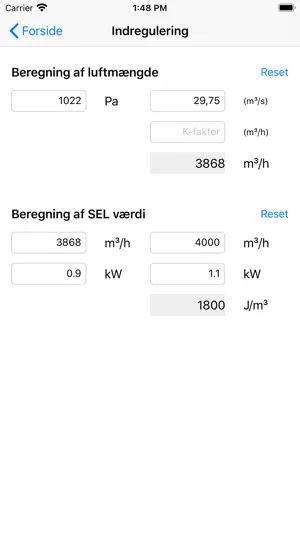 VE beregner screenshot 2