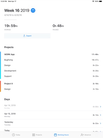WORK • Time Sheet iPad screenshot