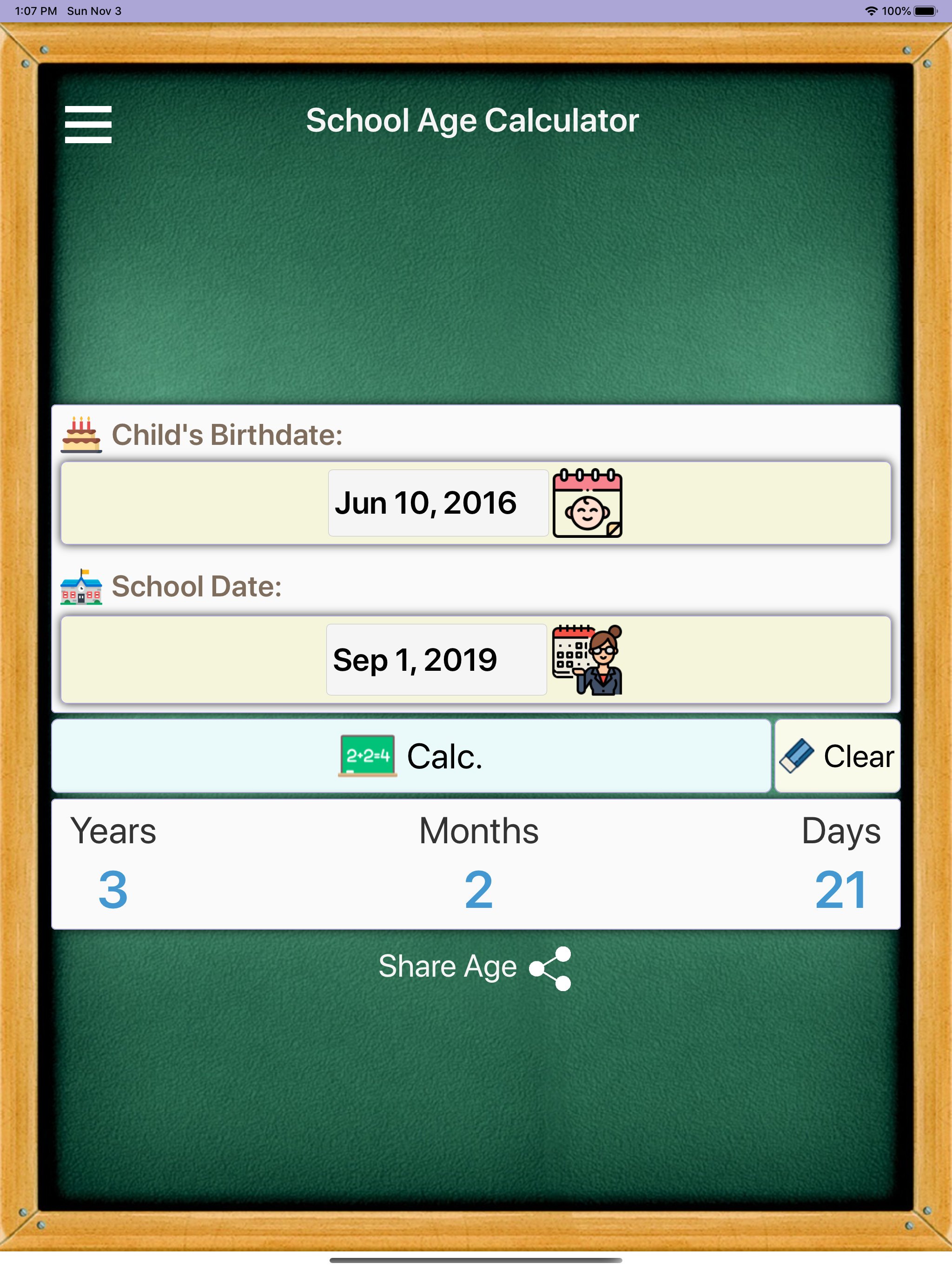 School Age Calculator App 2020