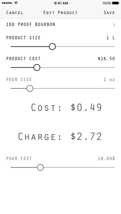 Pour Cost Screenshot